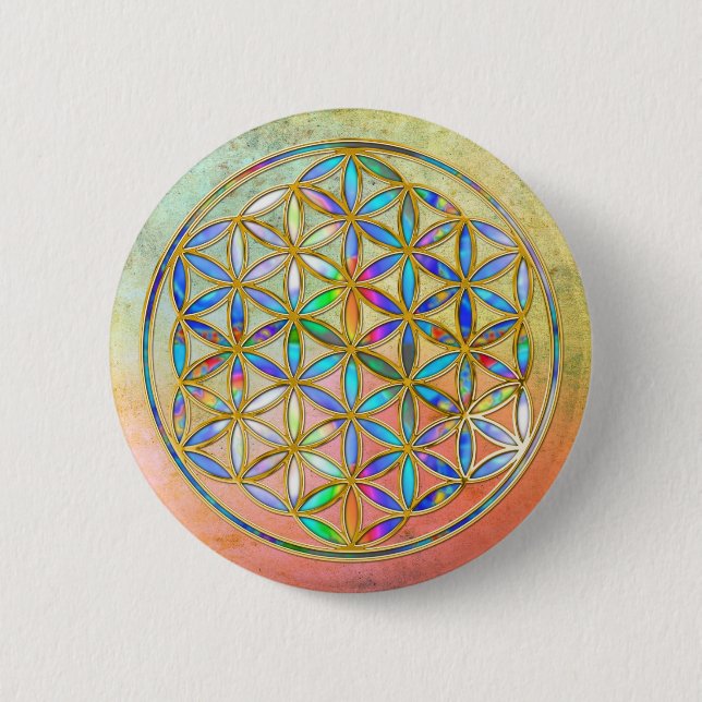 Flower of Life / Blume des Lebens - gold colourful 6 Cm Round Badge (Front)
