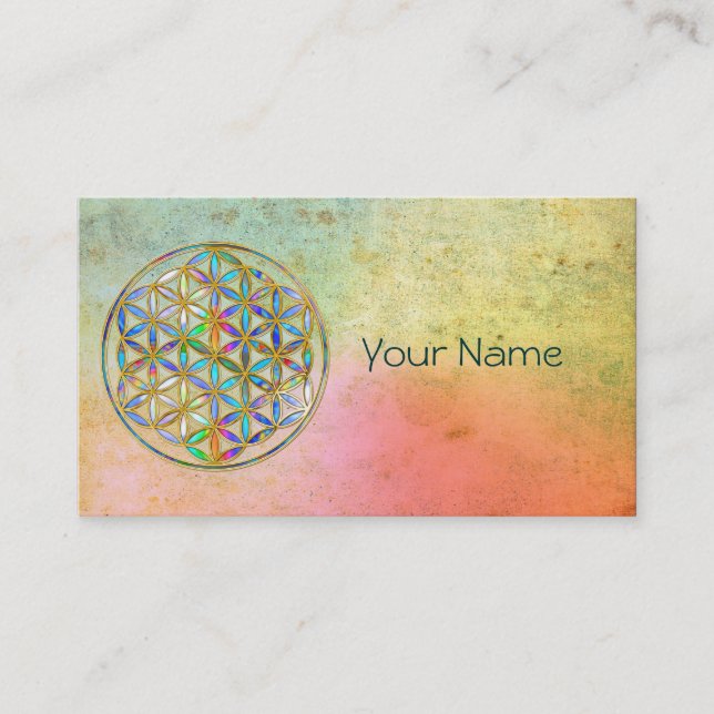 Flower of Life / Blume des Lebens - gold colourful Business Card (Front)