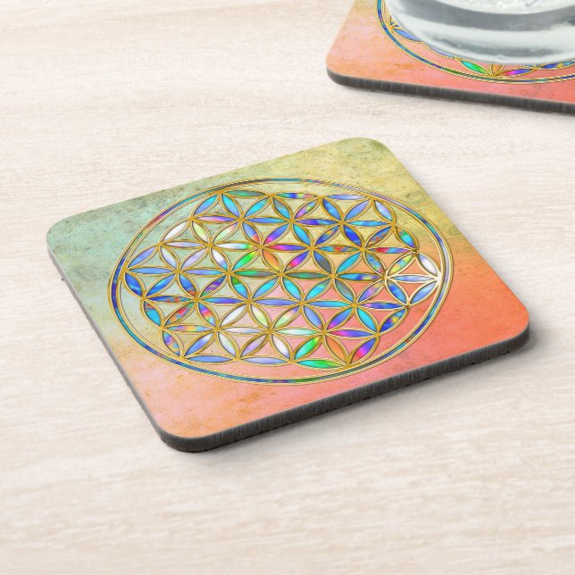 Flower of Life / Blume des Lebens - gold colourful Coaster (Left Side)
