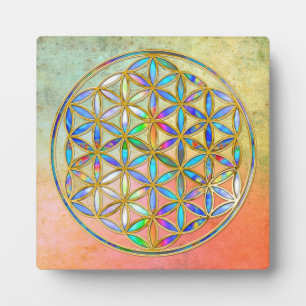 Flower of Life / Blume des Lebens - gold colourful Plaque