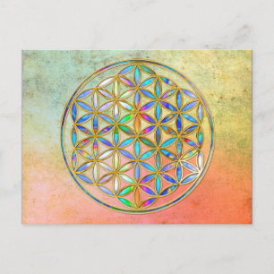 Flower of Life / Blume des Lebens - gold colourful Postcard