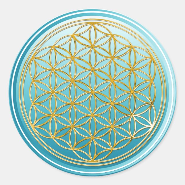 Flower Of Life / Blume des Lebens - GOLD cyan Classic Round Sticker (Front)