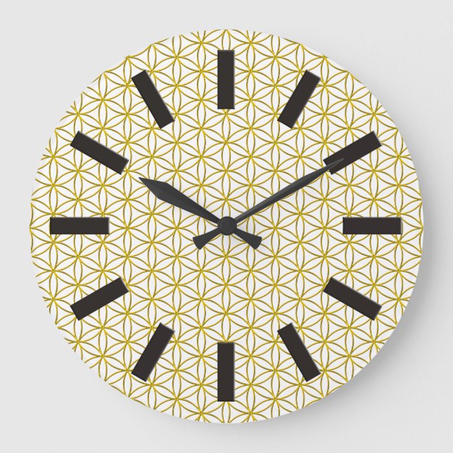 Flower of Life / Blume des Lebens - gold pattern Large Clock (Front)