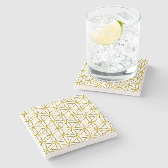 Flower of Life / Blume des Lebens - gold pattern Stone Coaster (Side)
