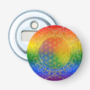 Flower Of Life / Blume des Lebens - GOLD rainbow Bottle Opener