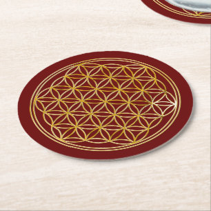 Flower Of Life / Blume des Lebens - GOLD Round Paper Coaster