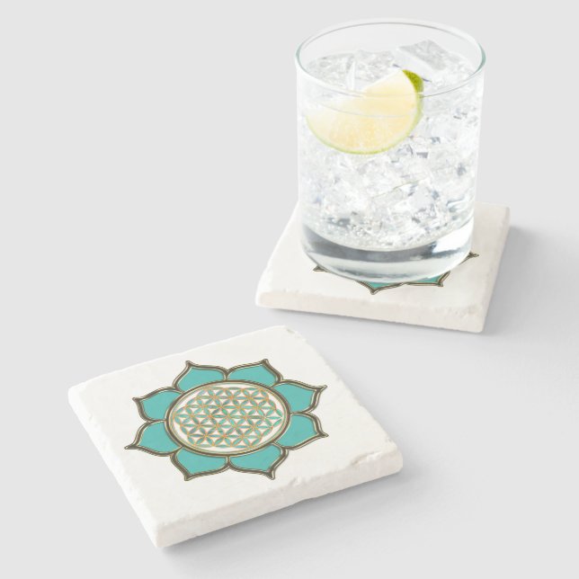 Flower Of Life / Blume des Lebens - lotus türkis Stone Coaster (Side)