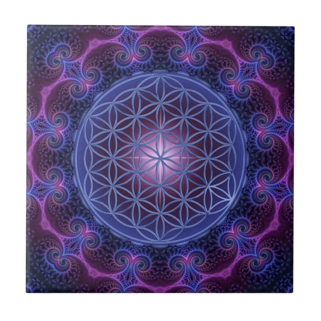 FLOWER OF LIFE/Blume des Lebens Mandala II Square Tile (Front)