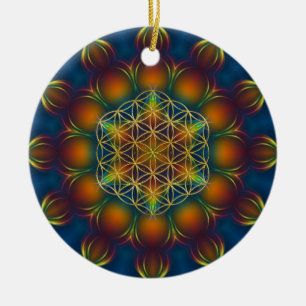 FLOWER OF LIFE/Blume des Lebens Mandala III Square Ceramic Tree Decoration