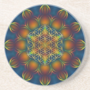 FLOWER OF LIFE/Blume des Lebens Mandala III Square Coaster