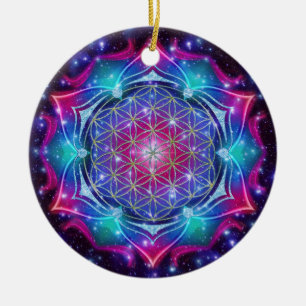 FLOWER OF LIFE/Blume des Lebens Mandala IV Square Ceramic Tree Decoration