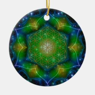 FLOWER OF LIFE/Blume des Lebens Mandala V Square Ceramic Tree Decoration