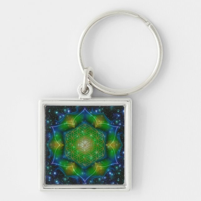 FLOWER OF LIFE/Blume des Lebens Mandala V Square Key Ring (Front)