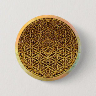 Flower Of Life / Blume des Lebens - medal gold 6 Cm Round Badge