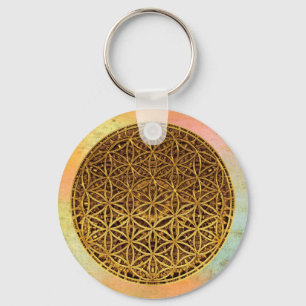 Flower Of Life / Blume des Lebens - medal gold Key Ring