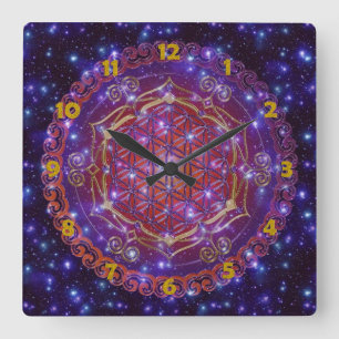 FLOWER OF LIFE/Blume des Lebens Ornament I Square Wall Clock