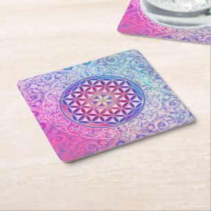 Flower Of Life / Blume des Lebens - Ornament V Square Paper Coaster