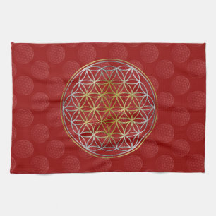 Flower Of Life / Blume des Lebens - pattern red Tea Towel