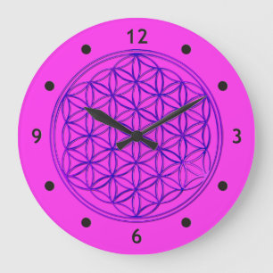 Flower Of Life / Blume des Lebens - pink blue Large Clock