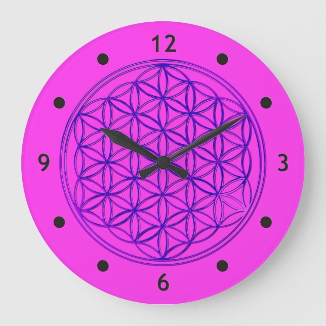 Flower Of Life / Blume des Lebens - pink blue Large Clock (Front)