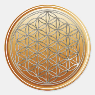 Flower Of Life / Blume des Lebens - SILVER brown Classic Round Sticker