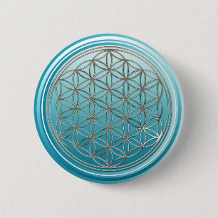 Flower Of Life / Blume des Lebens - SILVER cyan 6 Cm Round Badge
