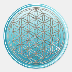 Flower Of Life / Blume des Lebens - SILVER cyan Classic Round Sticker