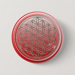 Flower Of Life / Blume des Lebens - SILVER red 6 Cm Round Badge