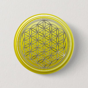 Flower Of Life / Blume des Lebens - SILVER yellow 6 Cm Round Badge