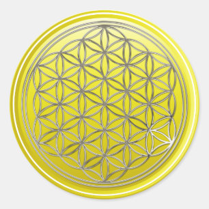 Flower Of Life / Blume des Lebens - SILVER yellow Classic Round Sticker