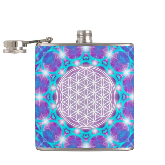 FLOWER OF LIFE/Blume des Lebens Stars Mandala Hip Flask (Opened)