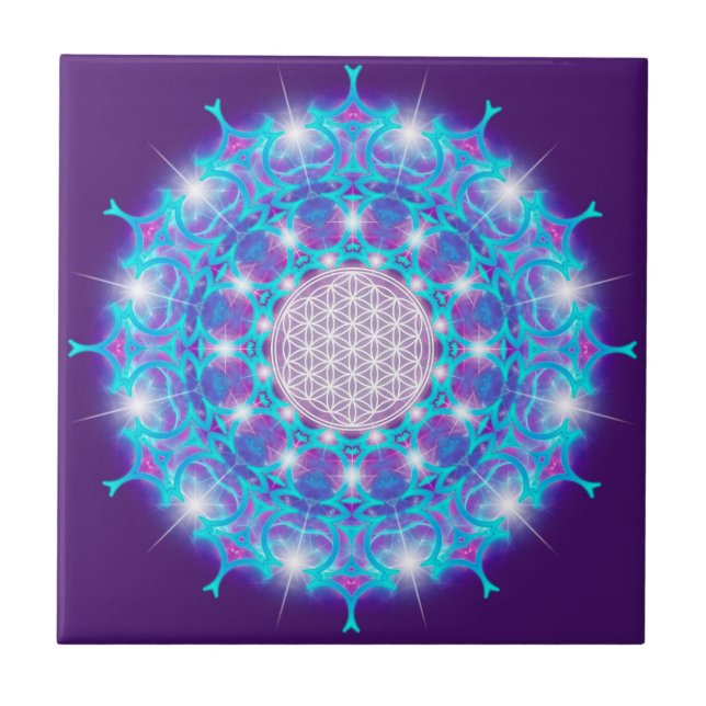 FLOWER OF LIFE/Blume des Lebens Stars Mandala Tile (Front)