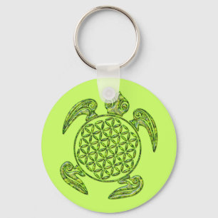 Flower of Life / Blume des Lebens - turtle green Key Ring
