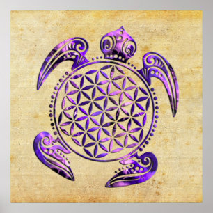 Flower of Life / Blume des Lebens - turtle purple Poster