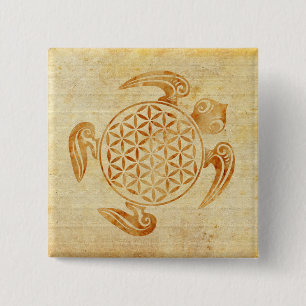 Flower of Life / Blume des Lebens - turtle stone 15 Cm Square Badge