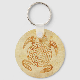 Flower of Life / Blume des Lebens - turtle stone Key Ring