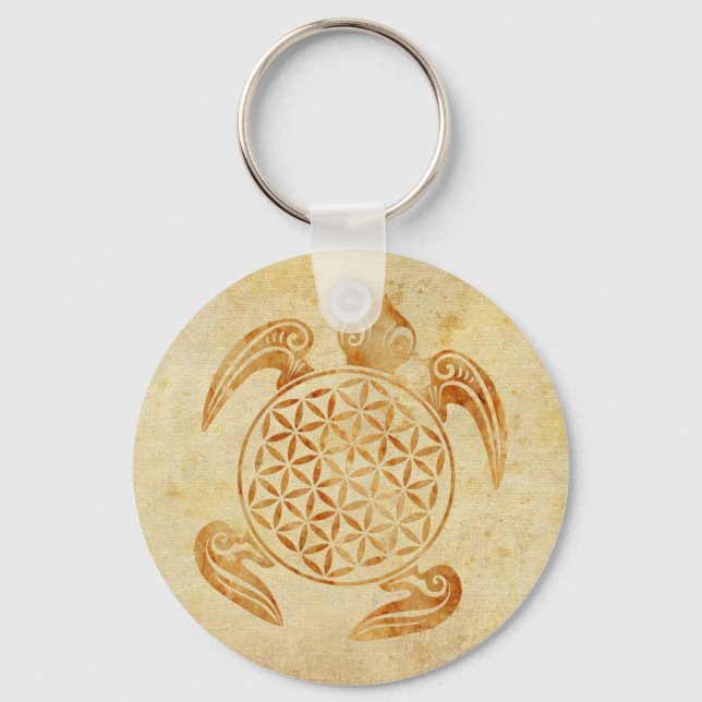 Flower of Life / Blume des Lebens - turtle stone Key Ring (Front)