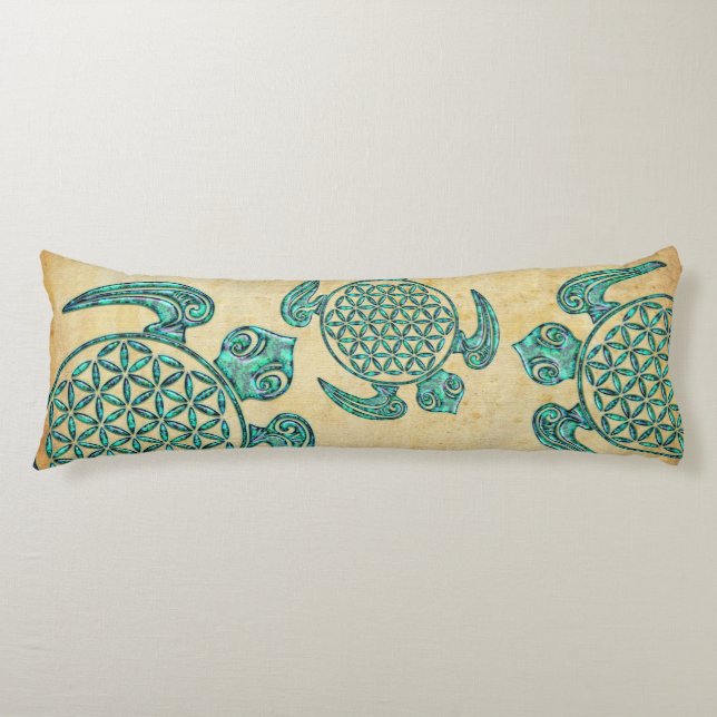 Flower of Life / Blume des Lebens turtle turquoise Body Cushion (Front)