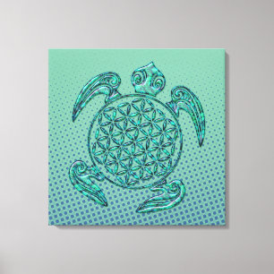 Flower of Life / Blume des Lebens turtle turquoise Canvas Print