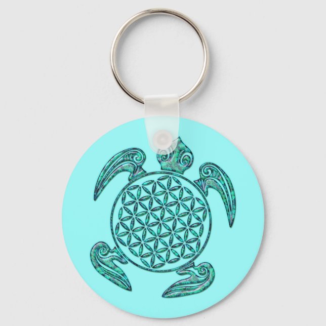Flower of Life / Blume des Lebens turtle turquoise Key Ring (Front)