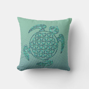 Flower of Life / Blume des Lebens turtle turquoise Outdoor Cushion