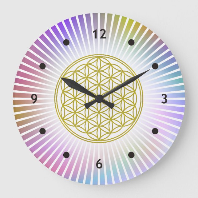Flower Of Life / Blume des Lebens - white rays Large Clock (Front)