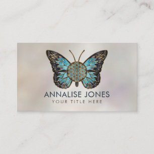 Flower of Life Butterfly - Blue Gemstone and gold Business Card