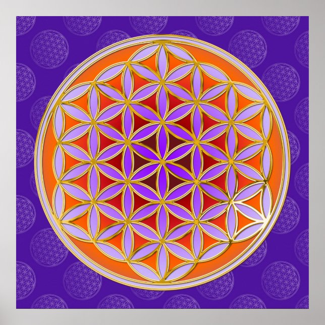 Flower Of Life - Button Style orange violet Poster (Front)