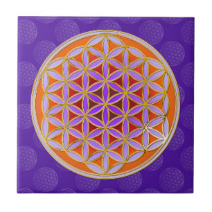 Flower Of Life - Button Style orange violet Tile