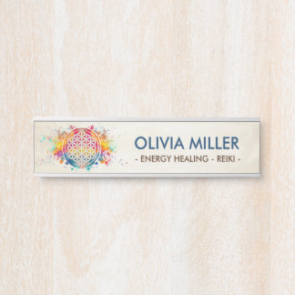 Flower of life - colorful splatter  door sign