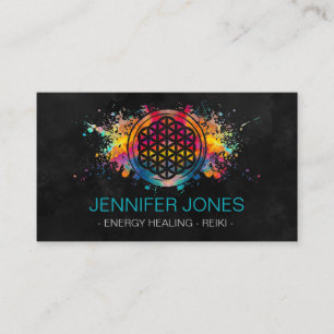 Flower of life - colourful splatter business card