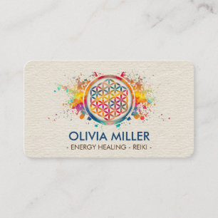 Flower of life - colourful splatter business card