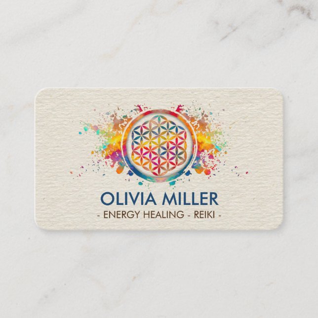 Flower of life - colourful splatter business card (Front)