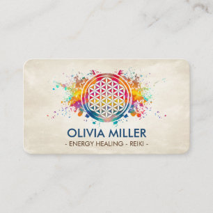 Flower of life - colourful splatter business card